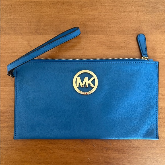 Michael Kors Handbags - Michael Kors Blue and Gold Zip Pouch